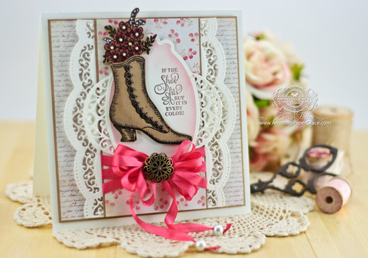 Card Making Ideas by Becca Feeken using JustRite Papercrafts Vintage Shoes Labels Six and Spellbinders