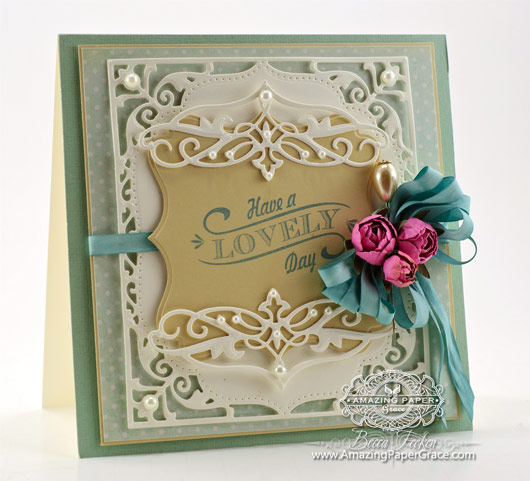 Card making ideas by Becca Feeken using *new* Heirloom Flourish One Die along with Spellbinders Labels Sixteen and Elegant Labels Four