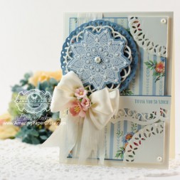 Thank You Card Making ideas by Becca Feeken using JustRite Doily One and Spellbinders Delightful Circles