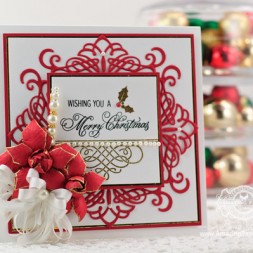 Christmas Card Making Ideas by Becca Feeken using JustRite Heirloom Flourish Two and Elegant Christmas Swirls