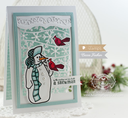Christmas Card Making Ideas by Becca Feeken using Waltzingmouse Stamps Frosty in the Meadow and Spellbinders Flurries - www.amazingpapergrace.com