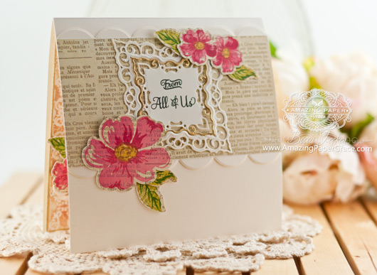 Birthday Card Making Ideas by Becca Feeken using JustRite Romantic Wild Roses and Spellbinders Decorative Applause Embossing Folder and Labels 42 Decorative Elements - www.amazingpapergrace.com