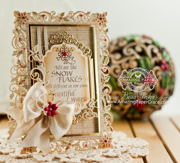 Christmas Card making ideas by Becca Feeken using Quietfire Design We Are Like Snowflakes and Spellbinders 5 x 7 Holly Frame - www.amazingpapergrace.com
