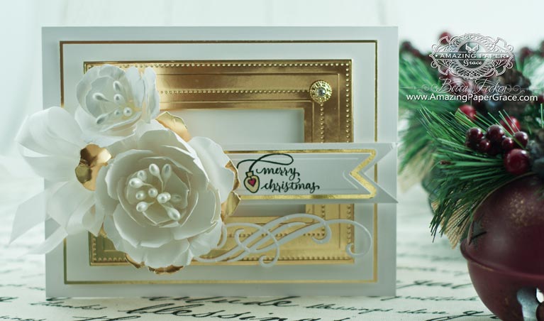 Christmas Card Making Ideas by Becca Feeken using Spellbinders Layered Blooms Contour Die and Quietfire Design Tiny Christmas Wishes, Spellbinders Pierced Rectangles, Spellbinders Cinch and Go Flowers, Spellbinders Petite Pennants - www.amazingpapergrace.com