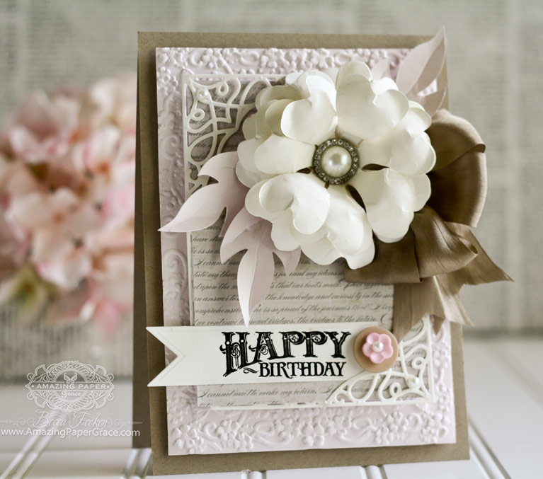 Birthday Card Making Ideas by Becca Feeken using Penny Black - Sentimental Stamp Set and Diecutting with Spellbinders Petal Pusher, Spellbinders Labels 34 Medallion Embossing Folder and Spellbinders A2 Tranquil Moments - www.amazingpapergrace.com