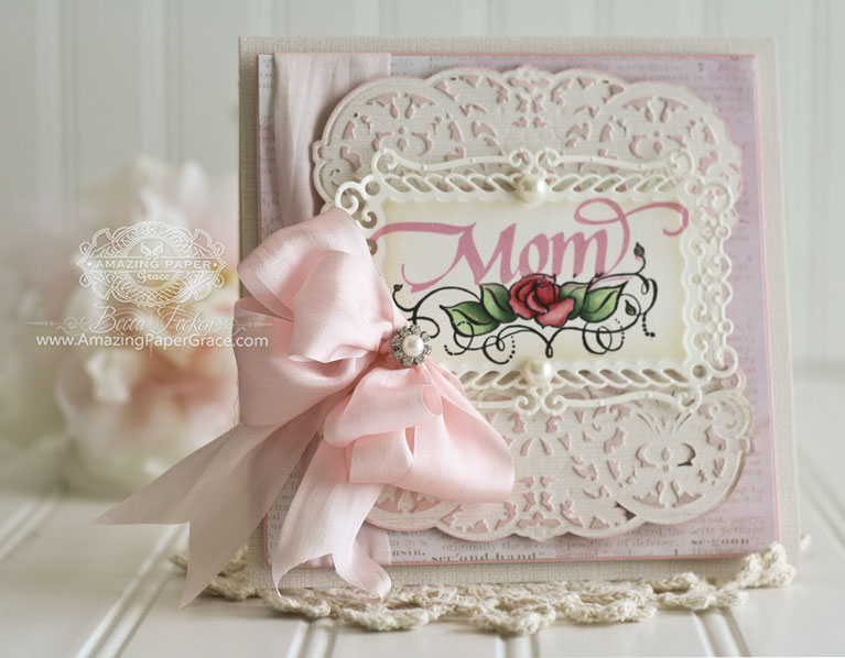 Mothers Day Card Making Ideas by Becca Feeken using Quietfire Design (Keep Calm and Call Mom) and Spellbinders Belgian Lace, Spellbinders A2 Valiant Honor, Spellbinders Pillow Box - www.amazingpapergrace.com