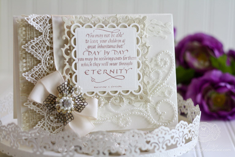 Card Making Ideas by Becca Feeken using Quietfire Design - You May Not Be Able to Leave Your Children,  Spellbinders Fleur de Lis Squares, Spellbinders Lacey Squares - www.amazingpapergrace.com