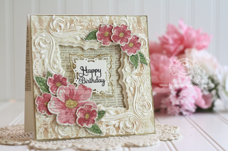 Card Making Ideas by Becca Feeken using Spellbinders Decorative Applause 3D Embossing Folder, Spellbinders Labels 42, Spellbinders Labels 42 Decorative Elements, Spellbinders Classic Scallops - see full supply list with ink colors at www.amazingpapergrace.com