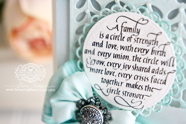 Card making ideas by Becca Feeken using Quietfire Design – A Family Is A Cirle of Strength, Spellbinders French Harmony, Spellbinders Standard Circles Small, Spellbinders Stately Circles - fully supply list at www.amazingpapergrace.com