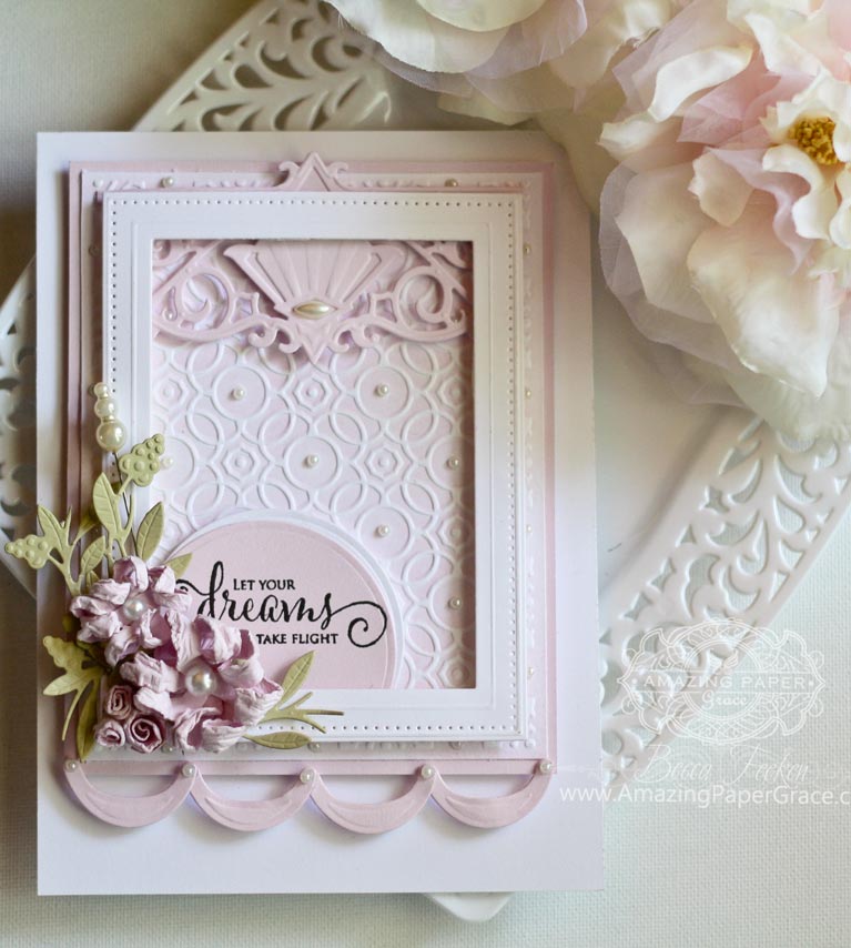 Card making ideas by Becca Feeken using Spellbinders Overlapping Circles. Spellbinders Pierced Rectangles, Spellbinders Deco Duality, Spellbinders Standard Circles Small, Spellbinders Stack and Fan Flowers, Spellbinders Floral Berry Accents - fully supply list at www.amazingpapergrace.com