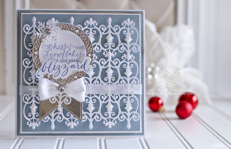 Card Making Ideas by Becca Feeken using Quietfire Design - If Kisses Were Snowflakes and Spellbinders Fabulous Fretwork, Spellbinders Blooming Collection, Spellbinders Arched Swallowtail Pennants, Spellbinders Create A Flake Six - full supply list at www.amazingpapergrace.com