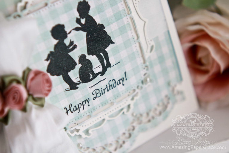 Happy Birthday Card Making Ideas by Becca Feeken using Spellbinders A2 Scalloped Borders One, Spellbinders S4-380 Decorative Labels Twenty Seven, Spellbinders S4-383 Marvelous Squares - full supply list and links at www.amazingpapergrace.com/?p=31770