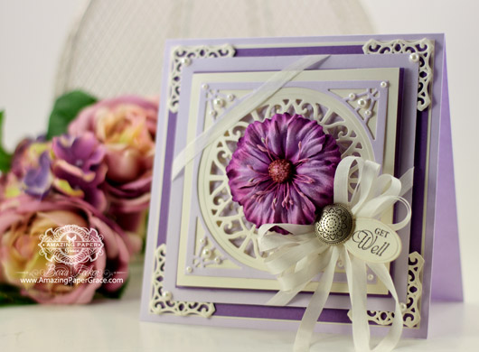 Card Making Ideas from Amazing Paper Grace using Justrite Papercrafts – JustRite Lacey Tiers and Large Elegant Sentiments, Spellbinders Captivating Squares and Spellbinders Back to Basic Tags