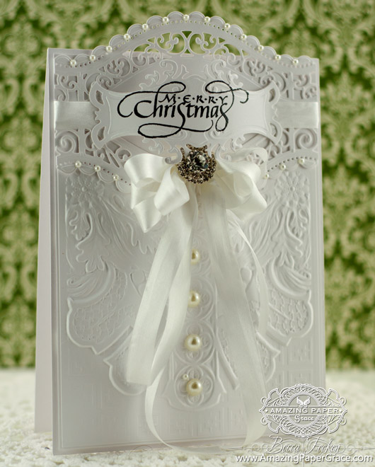 Card Making Ideas by Amazing Paper Grace using Quietfire Design - Christmas is the Day, Spellbinders Roman Romance, Spellbinders Curved Borders Two, Spellbinders Fancy Tags Two