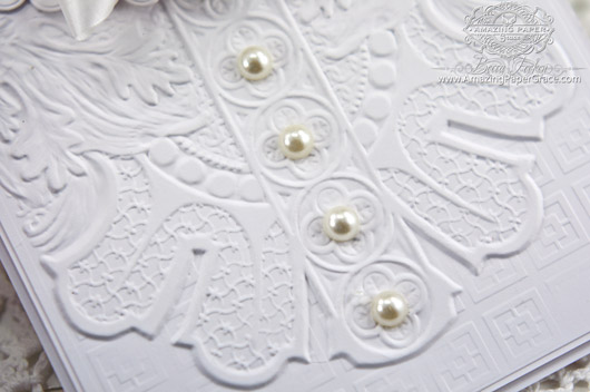 Close up using Roman Romance embossing folder.