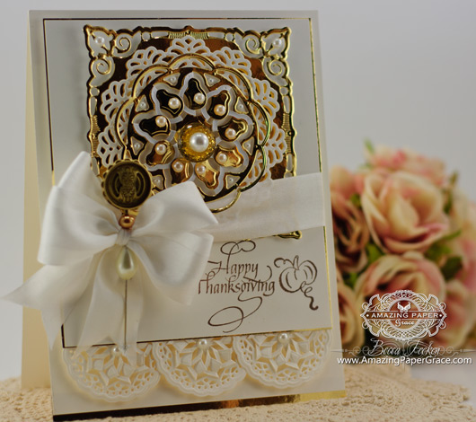 Card making ideas from Becca Feeken using Quietfire Design - Give Thanks Set and Spellbinders