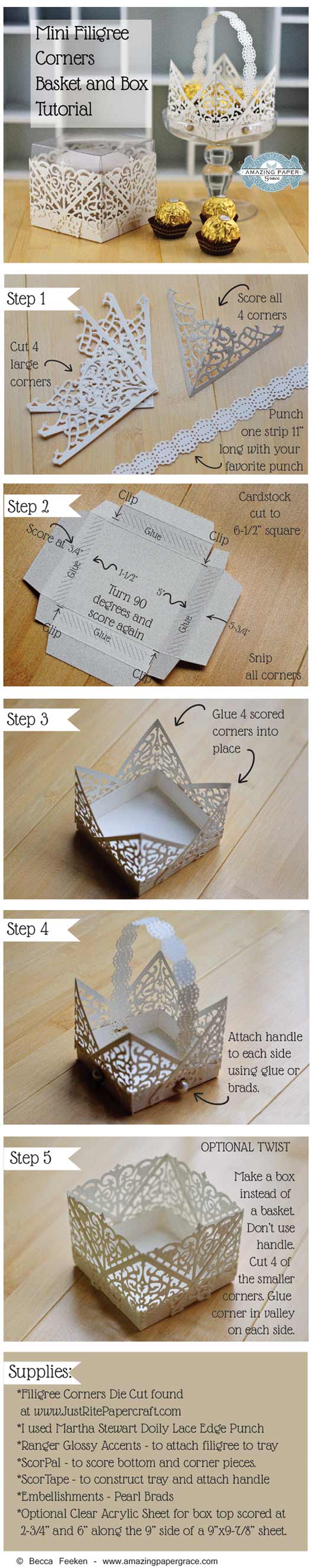 Mini Filigree Corners Basket Tutorial and Mini Filigree Corners Box Tutorial by Becca Feeken