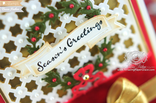 Card Making Ideas by Becca Feeken using Waltzingmouse Compliments of the Season and Spellbinders (closeup)