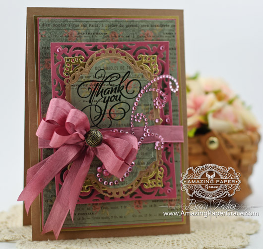 Card Making Ideas by Becca Feeken using JustRite Grand Thank you and Spellbinders