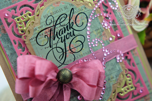 Card Making Ideas by Becca Feeken using JustRite Grand Thank you and Spellbinders (close up)