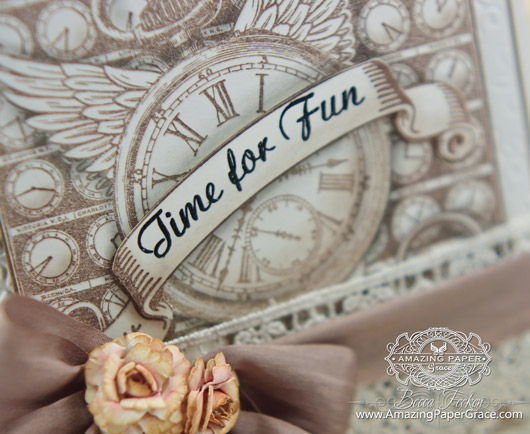 Card Making Ideas by Becca Feeken using JustRite Papercrafts Time Flies and Spellbinders (closeup)