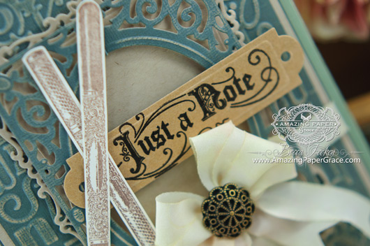 Card Making Ideas by Becca Feeken using JustRite Papercraft Just A Note Vintage Sentiment Tags (closeup)