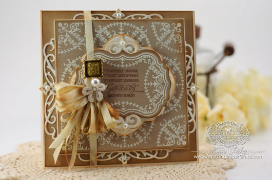 Card Making Ideas by Becca Feeken using JustRite Ribbon and Swags Vintage Labels Seven and  Heirloom Flourish One Die