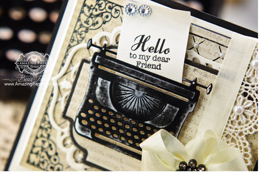 Card Making Ideas by Becca Feeken using JustRite and New Spellbinders Typewriter (closeup)