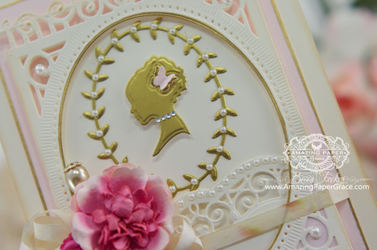 Card Making Ideas by Becca Feeken using Spellbinders Silhouette and Spellbinders 5x7 Heirloom Legacy (close up)