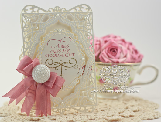 Card Making Ideas by Becca Feeken using Quietfire Design Always Kiss Me Goodnight and 2014 Spellbinders A2 Divine Eloquence