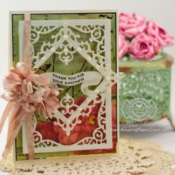 Card Making Ideas by Becca Feeken using Spellbinders Majestic Labels Twenty Fiive, Fleur de Lis Squares, Flourish Corners and Bird Banner