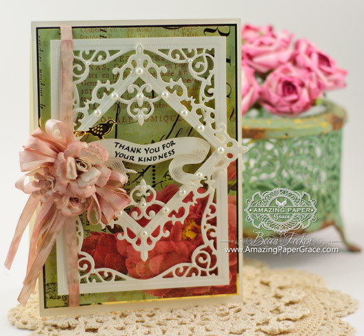 Card Making Ideas by Becca Feeken using Spellbinders Majestic Labels Twenty Fiive, Fleur de Lis Squares, Flourish Corners and Bird Banner