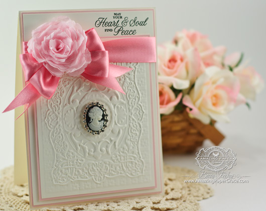 Card Making Ideas by Becca Feeken using JustRite Magnolia Vintage Labels Seven, Spellbinder Mediteranean Medallion and Spellbinders Create a Rose