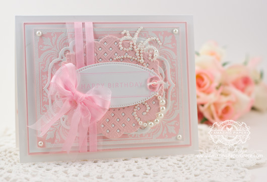 Happy Birthday Card Making Ideas by Becca Feeken using JustRite Applique Flowers and Spellbinders Lattice Motifs