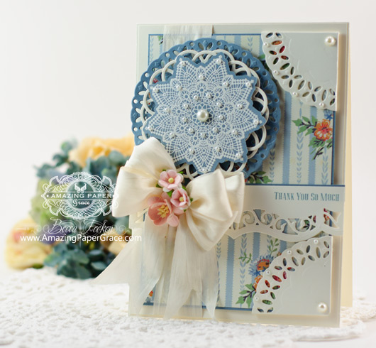 Thank You Card Making ideas by Becca Feeken using JustRite Doily One and Spellbinders Delightful Circles