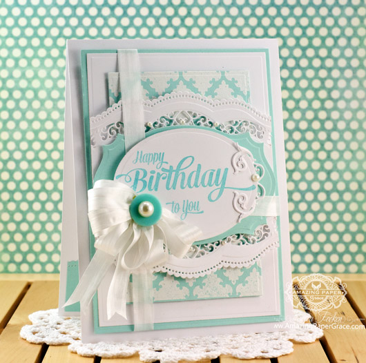 Birthday Card Making Ideas by Becca Feeken using JustRite Papercrafts Extra Grand Birthday Sentiment and Spellbinders