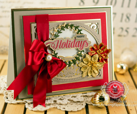 Christmas Card Making Ideas by Becca Feeken using JustRite Extra Grand Holiday Sentiments and Spellbinders Heirloom Legacy