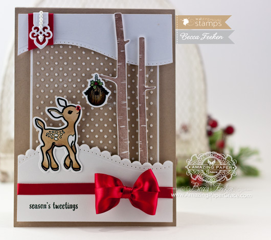 Christmas Card Making Ideas by Becca Feeken using Waltzingmouse Little Deers and Spellbinders A2 Curved Borders One - www.amazingpapergrace.com