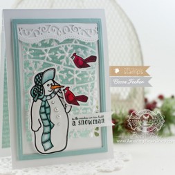 Christmas Card Making Ideas by Becca Feeken using Waltzingmouse Stamps Frosty in the Meadow and Spellbinders Flurries - www.amazingpapergrace.com