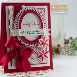 Christmas Card Making Ideas by Becca Feeken using Waltzingmouse Stamps Warm Fuzzies and Spellbinders Oval Bliss - www.amazingpapergrace.com