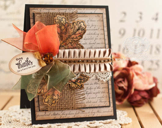 Fall Card Making Ideas by Becca Feeken using JustRite Papercrafts Oak Leaves - www.amazingpapergrace.com