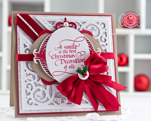 Christmas Card Making Ideas by Becca Feeken using Quietfire Design A Smile is the Best Christmas Decoration and Spellbinders Fleur de Elegance