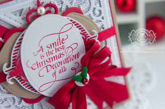 Christmas Card Making Ideas by Becca Feeken using Quietfire Design A Smile is the Best Christmas Decoration and Spellbinders Fleur de Elegance