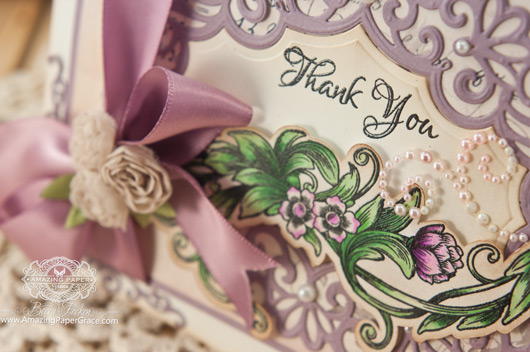 Thank you Card Making Ideas by Becca Feeken using Justrite Sentimental Flowers and Spellbinders Heirloom Oval - www.amazingpapergrace.com