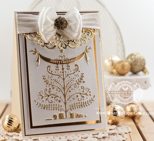 Christmas Card Making Ideas by Becca Feeken using Spellbinders Christmas Tree embossing folder and Heirloom Oval - www.amazingpapergrace.com