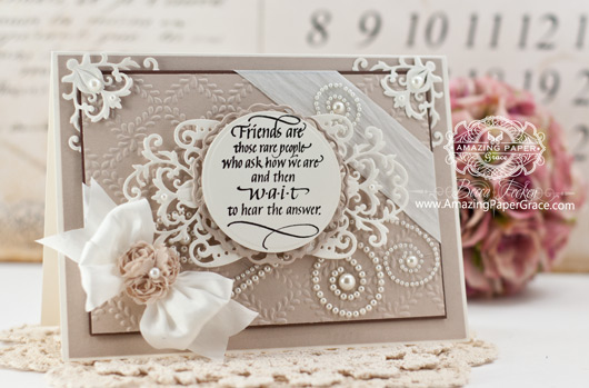 Friendship Card Making Ideas by Becca Feeken using Quietfire Design Friends are those Rare People and Spellbinders Victoria Accents - www.amazingpapergrace.com