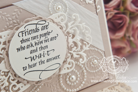 Friendship Card Making Ideas by Becca Feeken using Quietfire Design Friends are those Rare People and Spellbinders Victoria Accents - www.amazingpapergrace.com