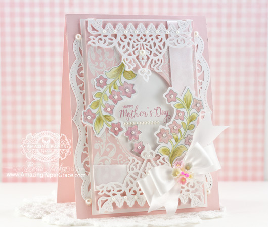 Mothers Day Card Making Ideas by Becca Feeken using JustRite Best Wishes, Bold Vines, Spellbinders Fleur Essence - more details at www.amazingpapergrace.com