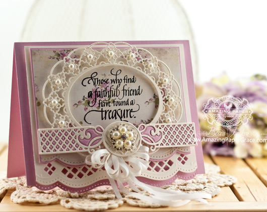 Friendship Card Making Ideas by Becca Feeken using Quietfire Design - Always Be My Friend and Spellbinders Oval Regalia and Spellbinders Romantic Agenda - www.amazingpapergrace.com