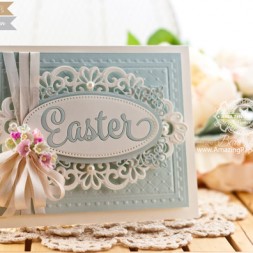 Easter Card Making Ideas by Becca Feeken using Waltzingmouse Easter Die and Spellbinder Heirloom Oval - www.amazingpapergrace.com